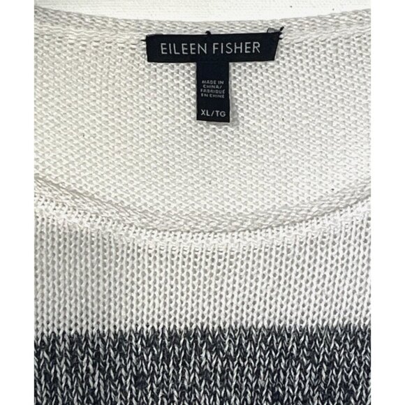 Eileen Fisher White Gray Stripes 100% Organic Linen Knit Sweater Pullover - Picture 7 of 9